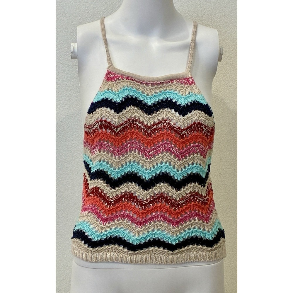 Lulus Chevron Crochet Boho Cropped Tank Top Size L Summer Beach Festival